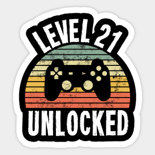 Level 21 Unlocked T-Shirt - 21th Birthday Gamer Gift - Twenty First Anniversary Gift Sticker